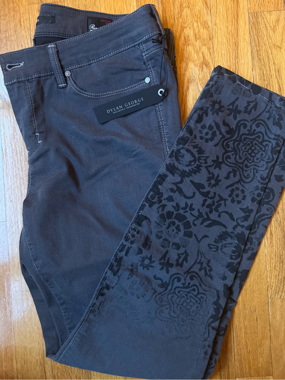 Dylan George Men’s Black Floral Print Skinny Jeans 32 Made in USA